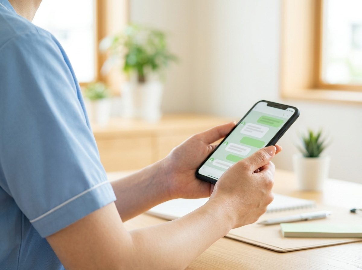 スマートフォンでLINEのやり取りをする手元