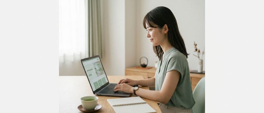 ノートパソコンで作業する女性