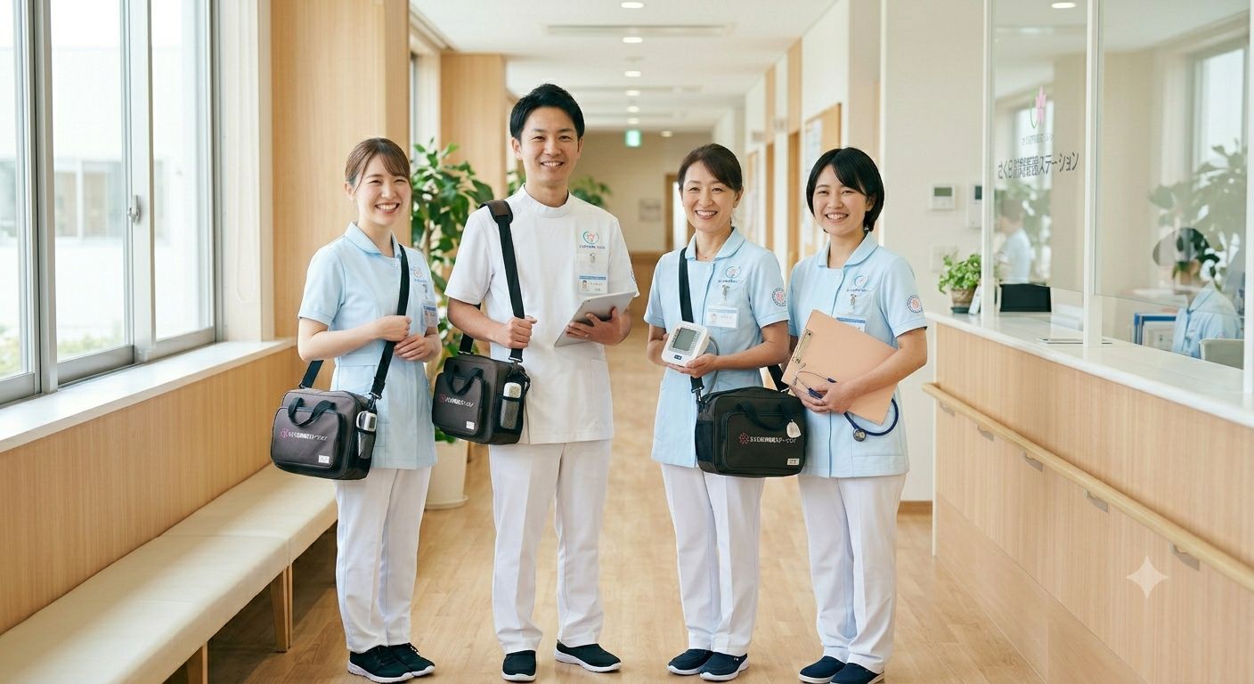 廊下に並ぶスタッフ